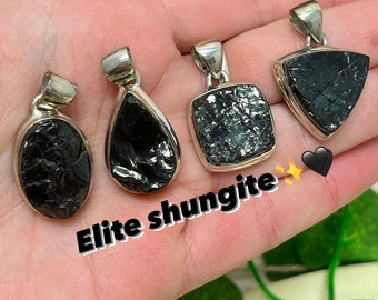 Elite Shungite Sterling Silver Pendant Collection, Choose Yours, One of a Kind Shungite, Spiritual Healing, Root Chakra, Protection Necklace