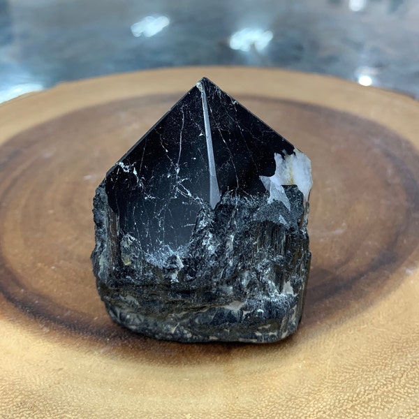 One Small Black Tourmaline Polished Point, 7-10 Ounce Point, Raw Black Tourmaline Point, Stone Point, Crystal Point, Root Chakra, Grid Point