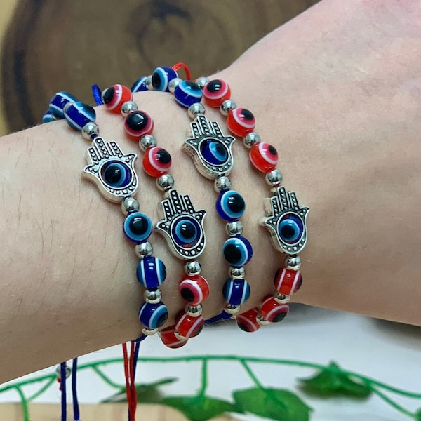 Hamsa & Evil Eye Spinner Shambala Bracelet (Available in Red or Blue), Turkish Eye Bracelet, Hamsa Hand, Protection, Boho, TTE