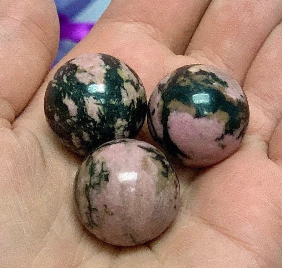 One 20mm Rhodonite Sphere With Stand, Mini Rhodonite Sphere, Small ...