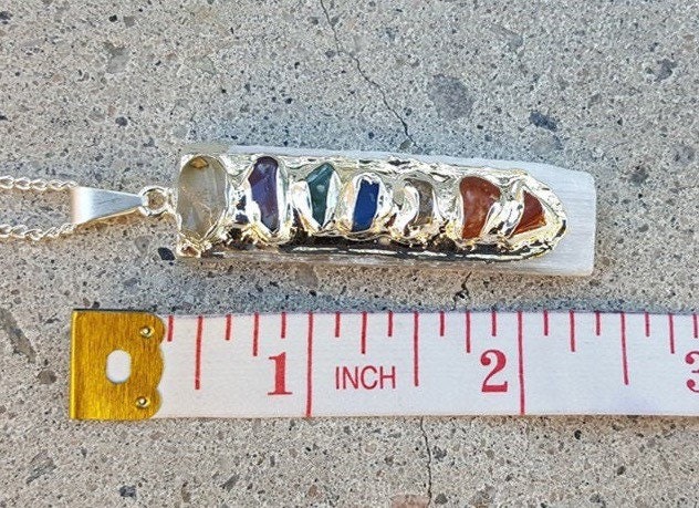 Handmade Selenite 7 Chakra Pendant Necklace – Sterling Silver – Charged Crystal