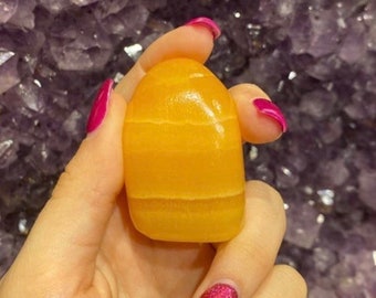 One Orange Calcite Palm Stone, Orange Calcite Gallet, Orange Calcite Chunk, Orange Calcite, Orange Calcite Piece, Polished Orange Calcite