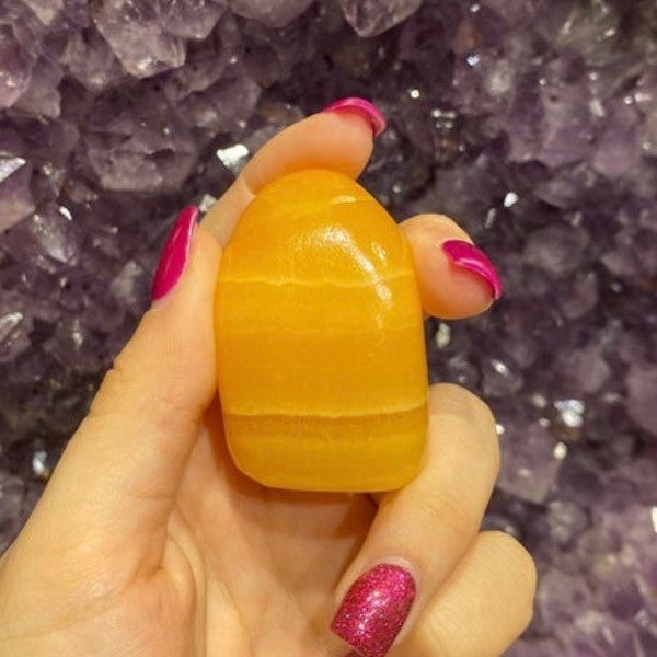 One Orange Calcite Palm Stone, Orange Calcite Gallet, Orange Calcite Chunk, Orange Calcite, Orange Calcite Piece, Polished Orange Calcite