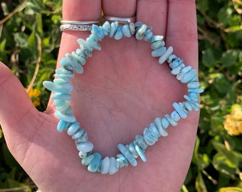 One Larimar Stone Chip Bracelet, Larimar Chip Bracelet, Throat Chakra, Lucky Stone, Caribbean Larimar, Peace Stone, Calming Stone, Ocean