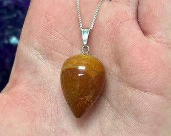 Walnut Jasper Puffy Teardrop Pendant, Teardrop Carved Pendant, Solar Chakra, Root Chakra, Dainty Stone Necklace, Grounding Crystal, Healing