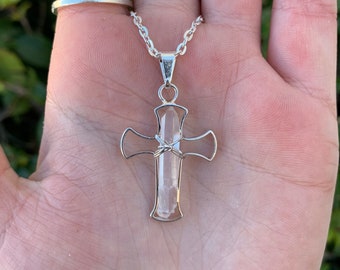 One Clear Quartz Cross Pendant With 