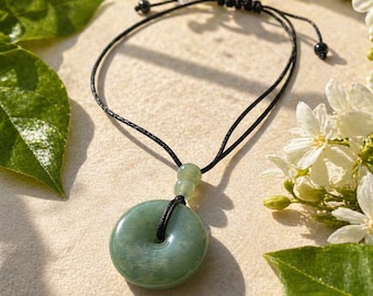Burma Jade Donut Necklace Adjustable Cord Natural Jade Pendant Green Jade Jewelry Gift for Her Spiritual Protection Necklace