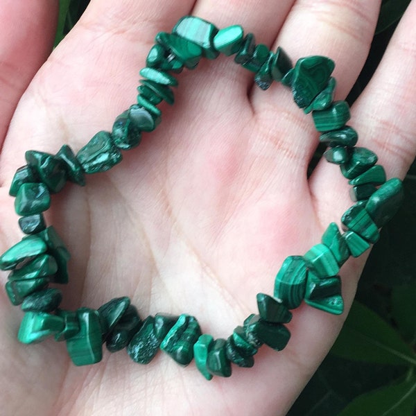 One Malachite Stone Chip Bracelet, Malachite Chip Bracelet, Stone Bracelet, Green Malachite Stone Bracelet, Stretch Bracelet