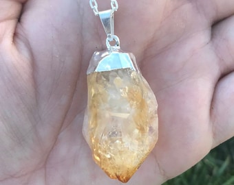 100/% Natural clear citrine Quartz Crystal carved \u201cwishes \u201cPendant silver necklace-24