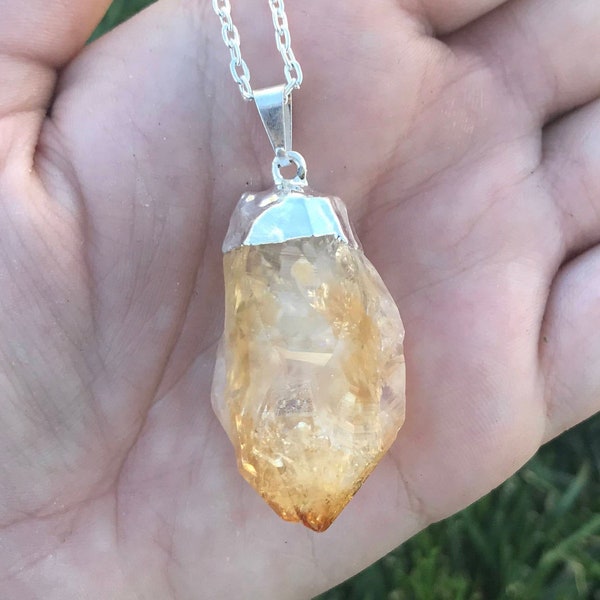 Raw Citrine Point Pendant, Money Stone, Wealth, Citrine Necklace, Rough Citrine, Solar Plexus Chakra,Prosperity , Confidence & Happiness