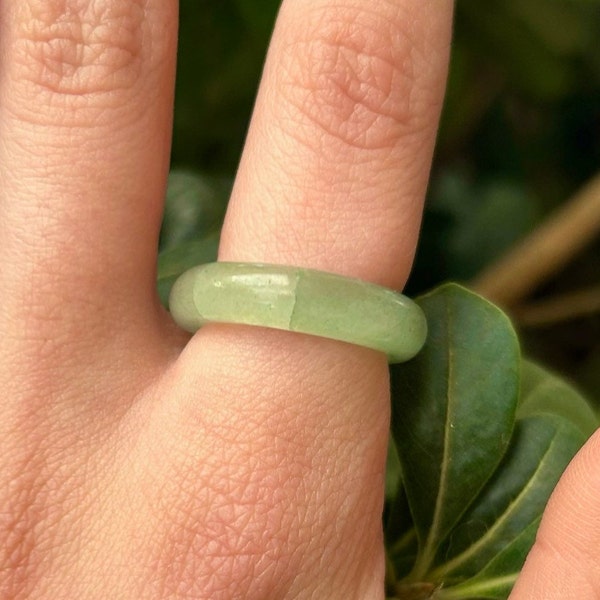 One Green Aventurine Stone Band Ring, Genuine Crystal Ring, Natural Gemstone Ring, Stone Ring, Good Luck Stone, Money Stone, Heart Chakra