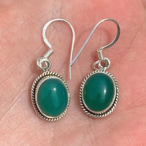 Green Aventurine Oval Rope Shaped Drop Sterling Silver Earrings, Dangle Aventurine Earrings, 925 Crystal Earrings, Heart Chakra, Stone, ASJ