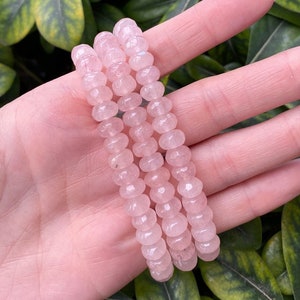 One Rose Quartz Faceted Rondelle Beaded Bracelet, Rose Quartz Beaded Bracelet, Rose Quartz Beaded Bracelet, Pink Bracelet