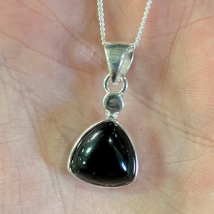 Triangle Dainty Onyx Sterling Silver Pendant, Crystal 925 Jewelry, Root Chakra, Boho Jewelry, Protection Stone, Black Stone Necklace