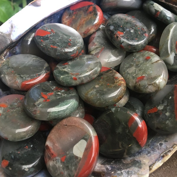 Bloodstone Flat Pocket Stone, One Bloodstone Tumbled Flat, Polished Bloodstone, Healing Stone, Protection Stone