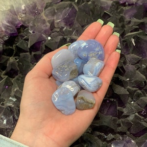One Blue Lace Agate Tumbled Stone, Blue Lace Agate Pocket Stone, Chalcedony Agate, Crown Chakra, Energy Stone, Meditation Stone image 2