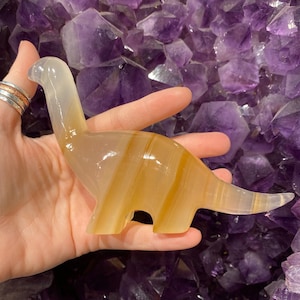 Large Amber Onyx Apatosaurus Dinosaur, Dinosaur Carving, Paleontology, Crystal Dinosaur, Amber Onyx Carving, Polished Apatosaur, Jurassic