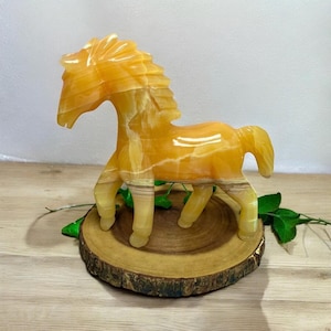 Large Orange Calcite Show Horse Carving, Stallion Carving, Cowboy Western Stone Decor, Happy & Joyful Energy, Horse Lover Gift, Horse Decor