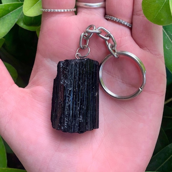 Black Tourmaline Key Chain, Crystal Key Chain, Protection, Key Chain, Root Chakra, Key Holder, Gift for New Driver, Automobile Accessory