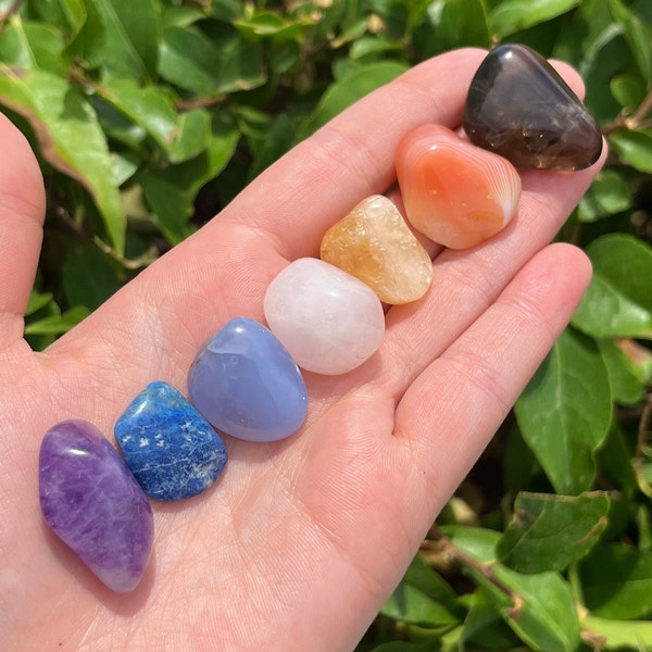 7 Chakra Stones Tumbled Crystal Kit, Beginners Crystal Set, Chakra Balancing, Crystal Goody Bag, Seven Chakras Set, Party Favor, Meditation