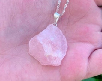 Rough Chunk Rose Quartz Necklace, Natural Pink Rose Quartz Necklace, Heart Chakra, Self Love Stone, Pink Necklace, Bridesmaids, Love Gift