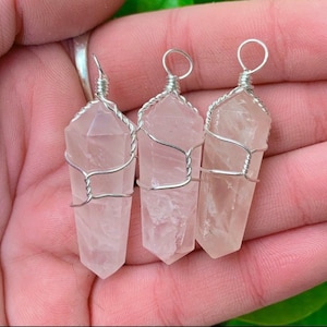 Wire Wrapped Rose Quartz Point Necklace, Terminated Point, Wire Wrap Necklace, Heart Chakra, Self Love Stone, Pink Necklace, Bridesmaids