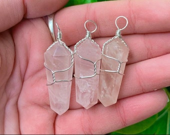 Wire Wrapped Rose Quartz Point Necklace, Terminated Point, Wire Wrap Necklace, Heart Chakra, Self Love Stone, Pink Necklace, Bridesmaids