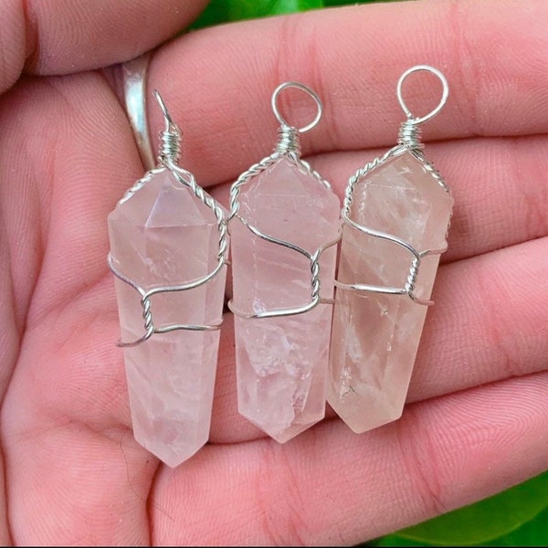 Wire Wrapped Rose Quartz Point Necklace, Terminated Point, Wire Wrap Necklace, Heart Chakra, Self Love Stone, Pink Necklace, Bridesmaids
