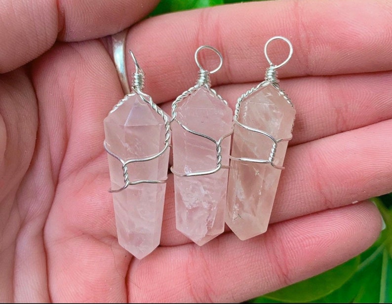 Wire Wrapped Rose Quartz Point Necklace Terminated Point image 1