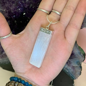 Rectangle Selenite Crown Top Necklace with 20" Chain, Crown Chakra, Sleep Stone, White Necklace, Cleansing and Charging, Boho Style,