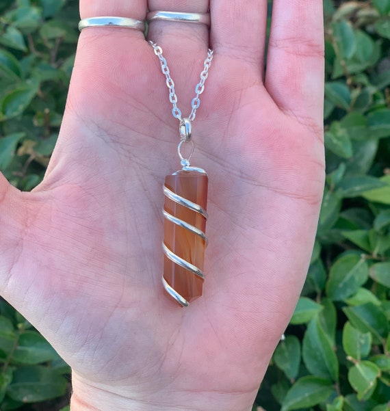 Spiral Wire Wrapped Carnelian Necklace 