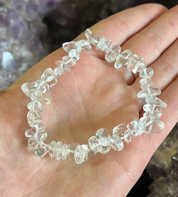 Clear Quartz 6 Stretchy Bracelet, Drilled Gemstone Chip Beads, Tumble  Polished Crystal Gemstone Chip Bracelets, Drilled Pebble Small Chips - Etsy
