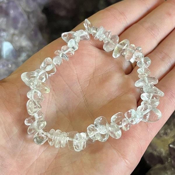 Clear Quartz Chip Bracelet, Quartz Bracelet, Quartz Jewelry, Stone Bracelet, Stretch Bracelet, Crown Charka, Clarity, Healing Stone