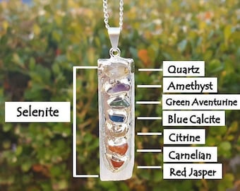 Selenite Chakra Pendant with 7 Gemstones for Clarity & Balance | Ideal for Meditation, Healing, Energy Work, and Spiritual Wellness
