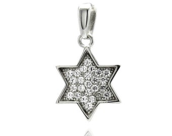 Star of David Sterling Silver Pendant, Jewish Pendant, Cubic Zirconia, Star of David, Judaism Necklace, Shield of David, Bar Mitzvah Gift