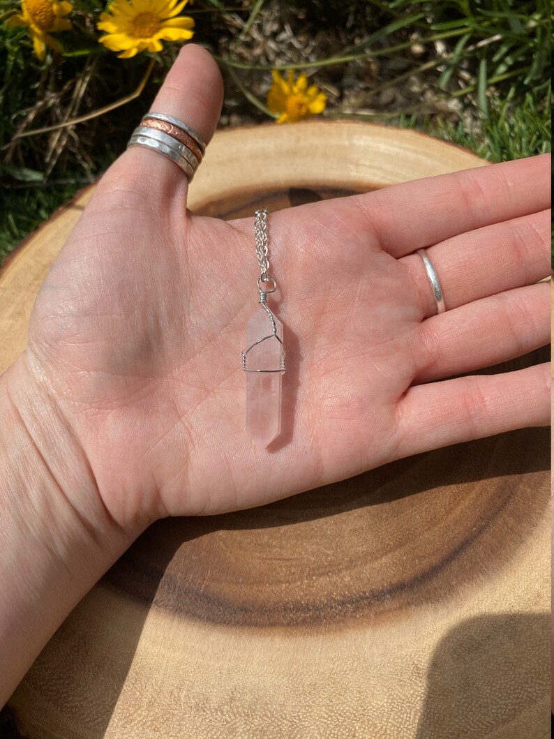 Wire Wrapped Rose Quartz Point Necklace Terminated Point image 7