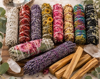 California White Sage Smudge Stick Set – Choose Your Blend – White Sage, Dragon's Blood, Palo Santo, Lavender, Floral Sage – Cleansing Gift