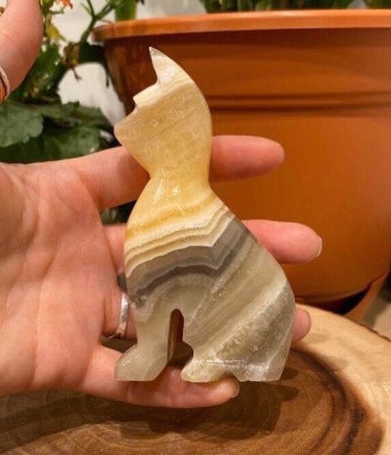 Zebra Onyx Cat Carving, Striped Cat, Carved Kitty, Carved Cat, Onyx S…
