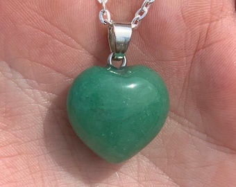 Small Green Aventurine Puffy Heart Shape Pendant, Heart Carved Pendant, Heart Chakra, Money Stone, Dainty Heart, Green Crystal, SFG
