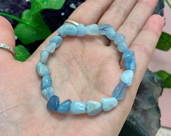 One Aquamarine Pebble Bead Stone Bracelet, Stone Beaded Bracelet, March Birthstone, Irregular Bead Bracelet, Aquamarine Jewelry, Serenity