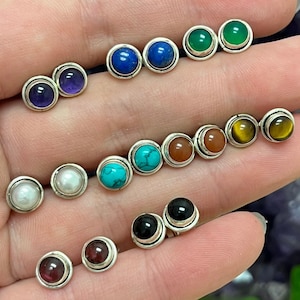 Collection de boucles d'oreilles rondes en cristal en argent sterling, choisissez votre pierre, boucles d'oreilles délicates, argent 925, boucles d'oreilles en cristal bohème, cadeau pour elle