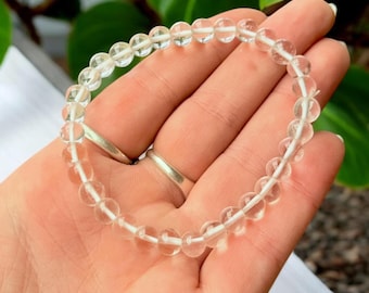 6mm Clear Quartz Bracelet, Natural Crystal Healing Jewelry, Energy Amplifier, Stretch Beaded Gemstone Bracelet for Clarity and Focus