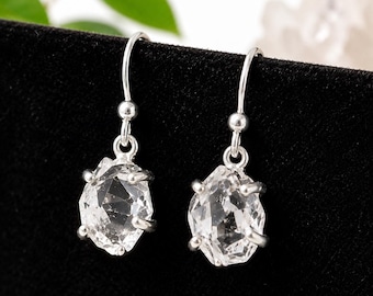 Herkimer Diamond Earrings Sterling Silver Genuine Herkimer Diamond Earrings Raw Crystal Earrings April Birthstone Gift Dangle Earrings 925