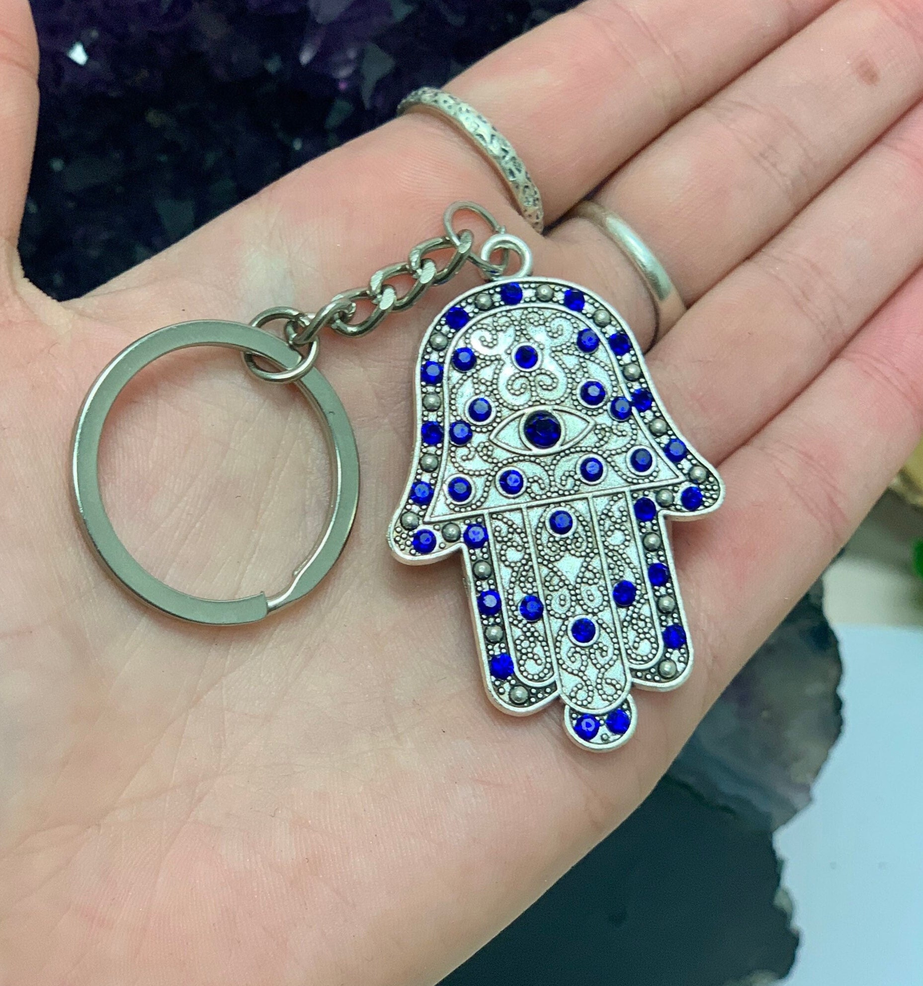 Metal Hamsa amuleto llavero encanto, llavero de mano Hamsa, protección  kármica, talismán, mano de Dios, mano de Fátima, protección de conductores,  AFJ -  México