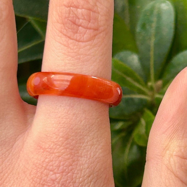 One Carnelian Stone Band Ring, Genuine Crystal Ring, Natural Gemstone Ring, Stone Ring, Confidence Stone, Healing Stone, Sacred Chakra