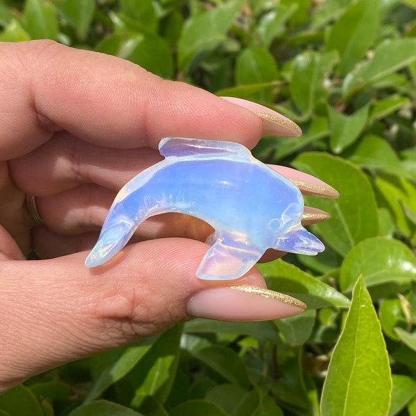 Opalite Dolphin Stone Carving, Opalite Stone, Dolphin Carving, Stone Carving, Crown Chakra, Mammal Carving, Small Dolphin, Happiness Stone