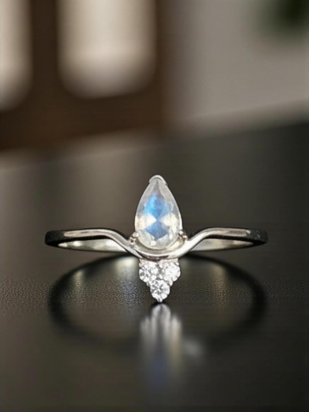 Dainty Moonstone Teardrop Vintage Ring, Stackable Moonstone Ring ...
