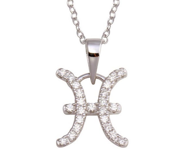 PISCES Zodiac Sign Cubic Zirconia Necklace, Water Sign, February 19- March 20 Birthday Gift, Charming, Sensitive, Intuitive