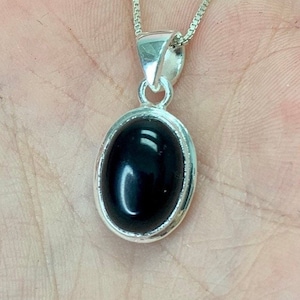 Black Onyx Plain Oval Sterling Silver Pendant, 925 Jewelry, Black Crystal Necklace, Root Chakra, Energy Protection, Grounding, ASJ