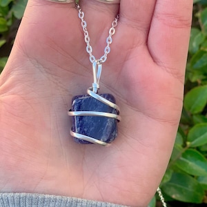 Sodalite Free Form Wire Wrap Necklace, Crystal Stone Wrap, Throat Chakra, Communication Stone, Blue Necklace, Healing, Bridesmaids, Chakras